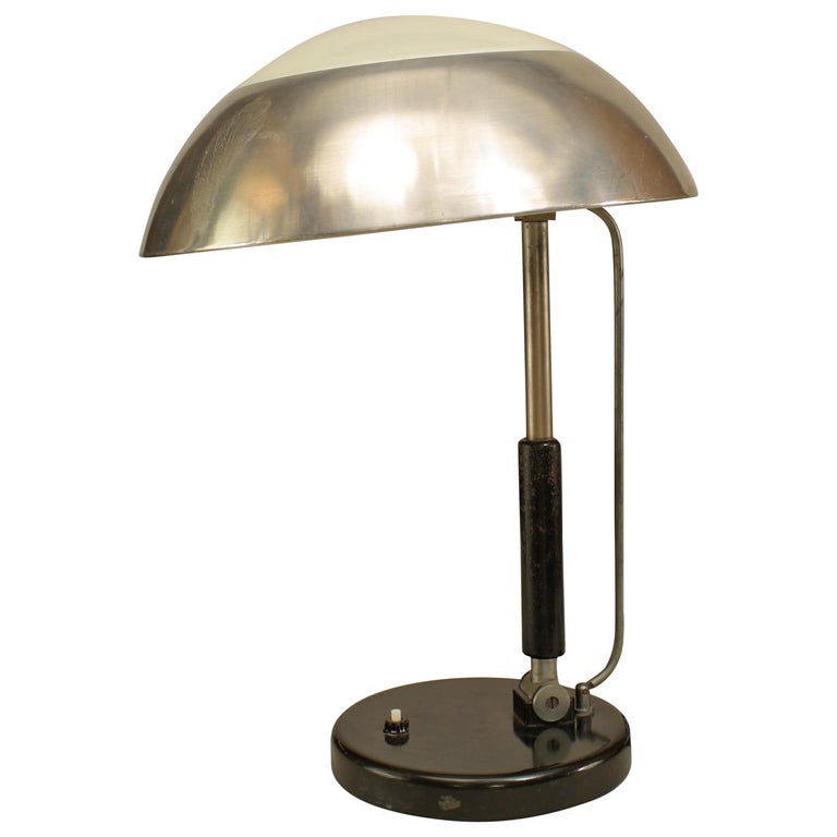 German Bauhaus Brushed Aluminum Table Lamp For Sale