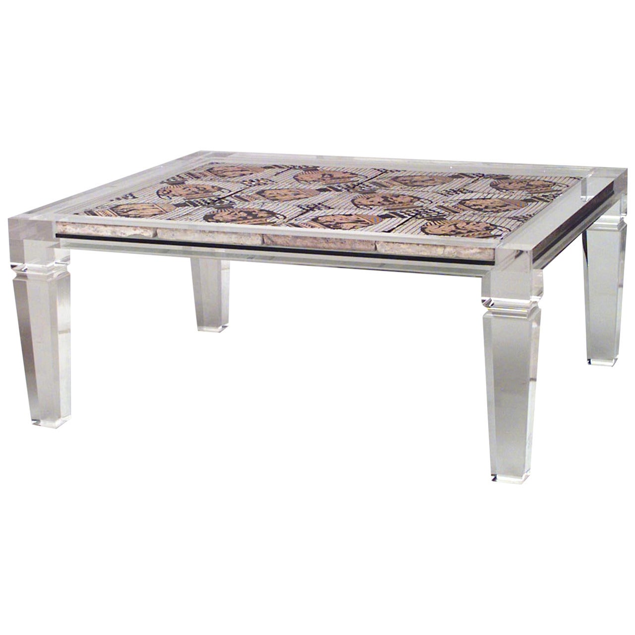 Maison Jansen French Mid-Century Lucite and Tile Coffee Table