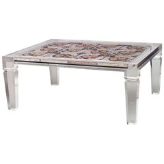 Maison Jansen French Mid-Century Lucite and Tile Coffee Table