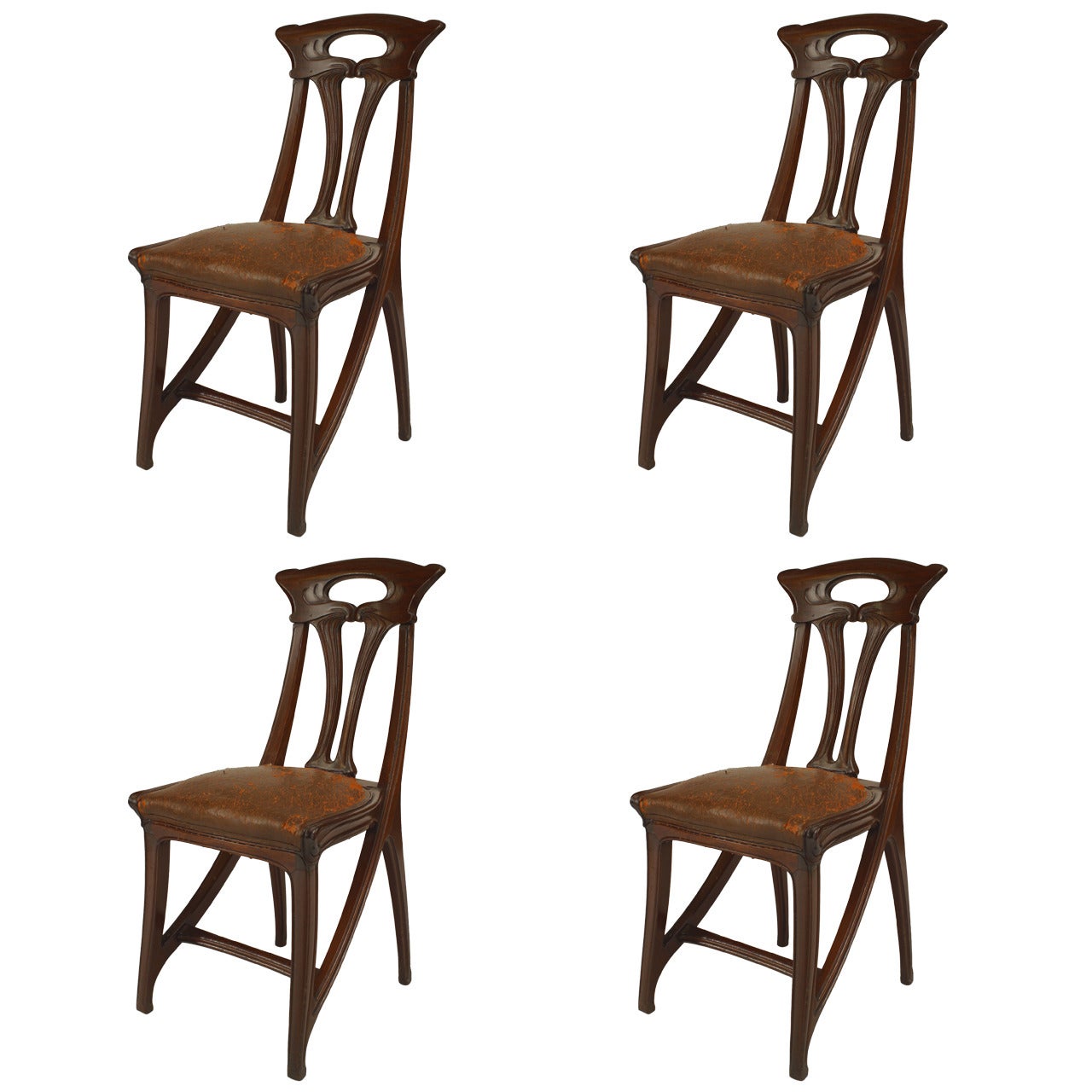 Paire de chaises d'appoint en cuir de style Art nouveau français en vente
