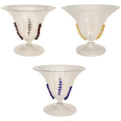 Three (3) 1920's Italian Rigadin Ritorto Murano Glass Compotes 6