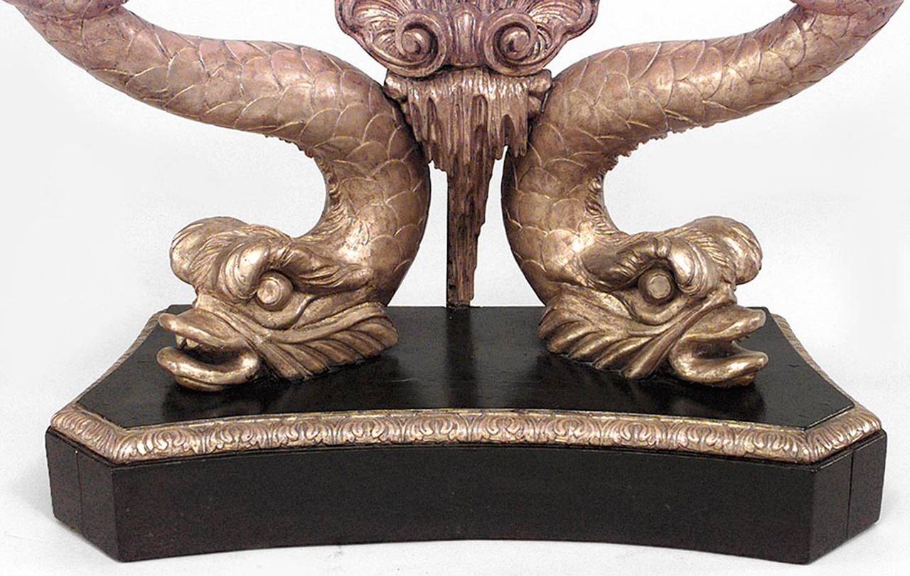 English Regency Style Gilt Dolphin Console Table In Good Condition For Sale In New York, NY