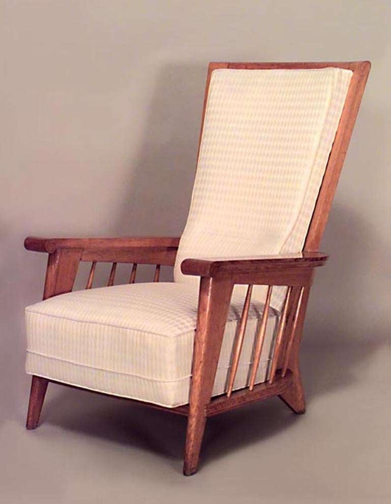 Pair of Jacques French Oak High Back Armchairs For Sale at 1stdibs