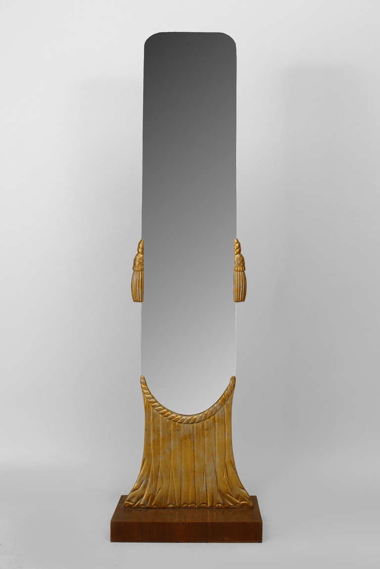 Art Deco Silver-Gilt Tassel and Rosewood Cheval Mirror