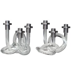 Pair of 1940's Art Moderne Lucite Intertwined Candelabra