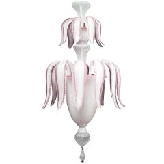 Italian Mid-Century Murano White Opaline Glass Chandelier