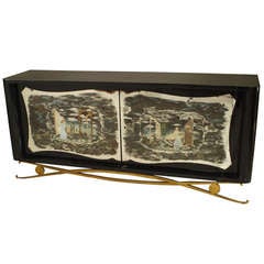 Art Deco Drouet Lacquered Sideboard with Eckmann Decorated Mirror