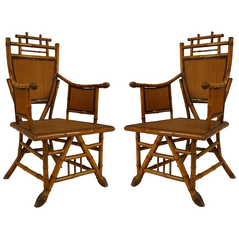 Pair of English Victorian Bamboo Armchairs For Sale
