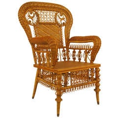 Antique American Victorian Natural Wicker Arm Chair by Heywood Bros.