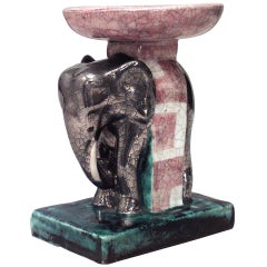 Vintage French Mid-Century Glazed Porcelain Elephant Compote