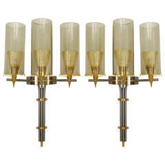 1940's French Gold-Dusted Three Armed Sconces