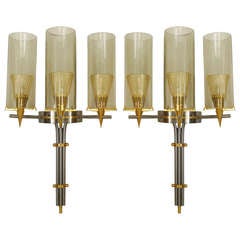 1940
s French Gold-Dusted Three Armed Sconces