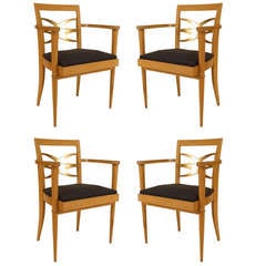 Pairs of French 1940s Sycamore Arm Chairs, Attrib. to Batistin Spade 