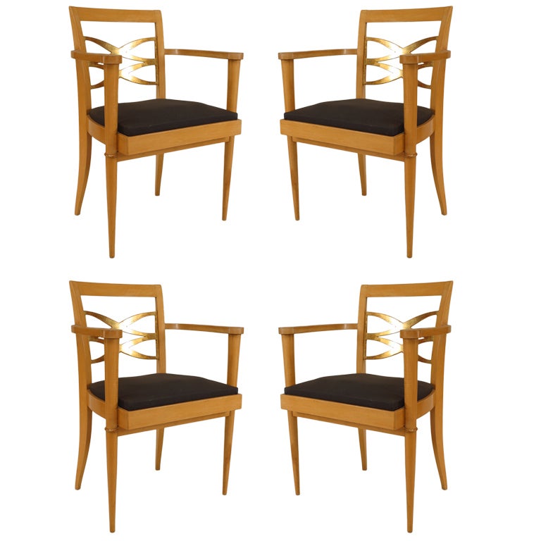 Pairs of French 1940s Sycamore Arm Chairs, Attrib. to Batistin Spade 