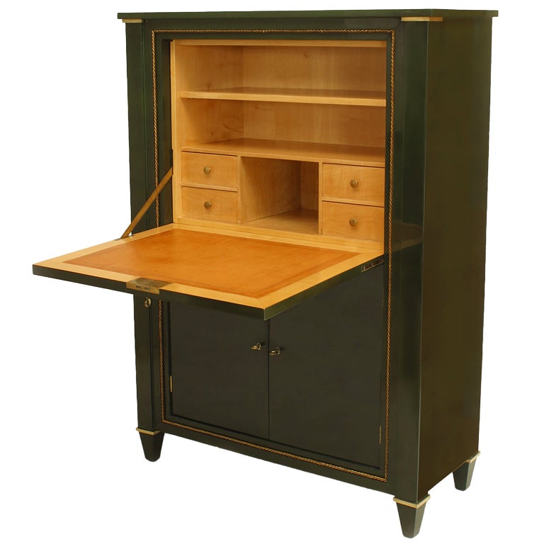 Ramsay French Mid-Century Dark Green Lacquered Secretary For Sale