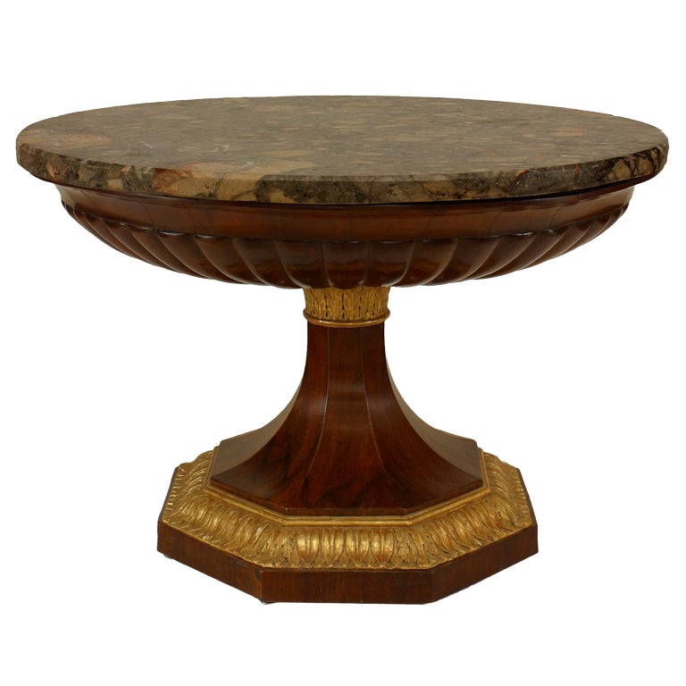 Italian Neapolitan Neo-Classic Walnut Center Table with Marble Top For Sale