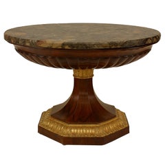 Italian Neapolitan Neo-Classic Walnut Center Table with Marble Top