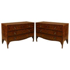 Pair of 18th c. Italian Neoclassical Inlaid Burl Walnut Chests of Drawers