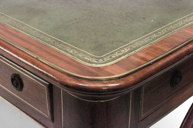 Brass Early 19th Century, English Regency  Library Table Desk with Leather Top For Sale