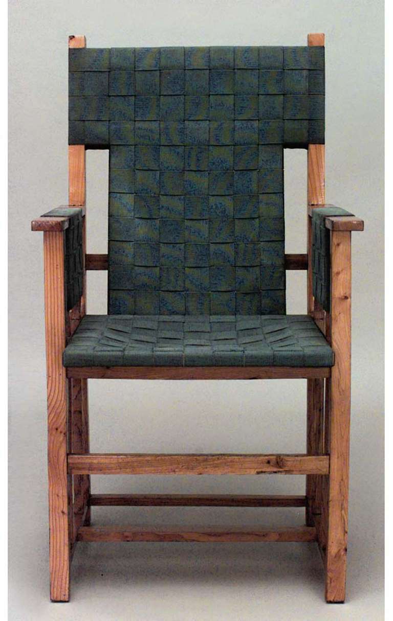 Arts and Crafts Ensemble de 4 fauteuils anglais Arts & Crafts verts en vente
