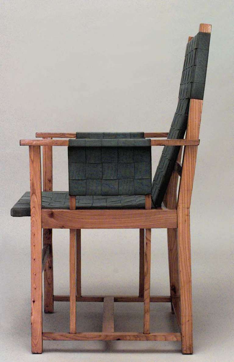 Anglais Ensemble de 4 fauteuils anglais Arts & Crafts verts en vente