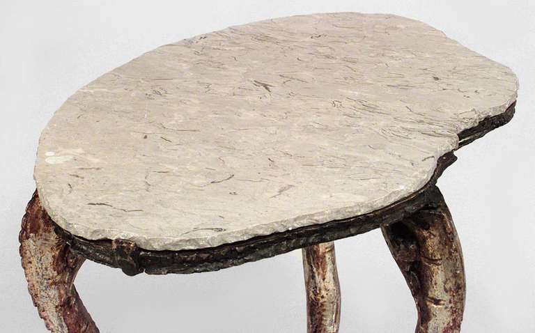 Wood 19th c. Venetian Grotto Silver Gilt End Table