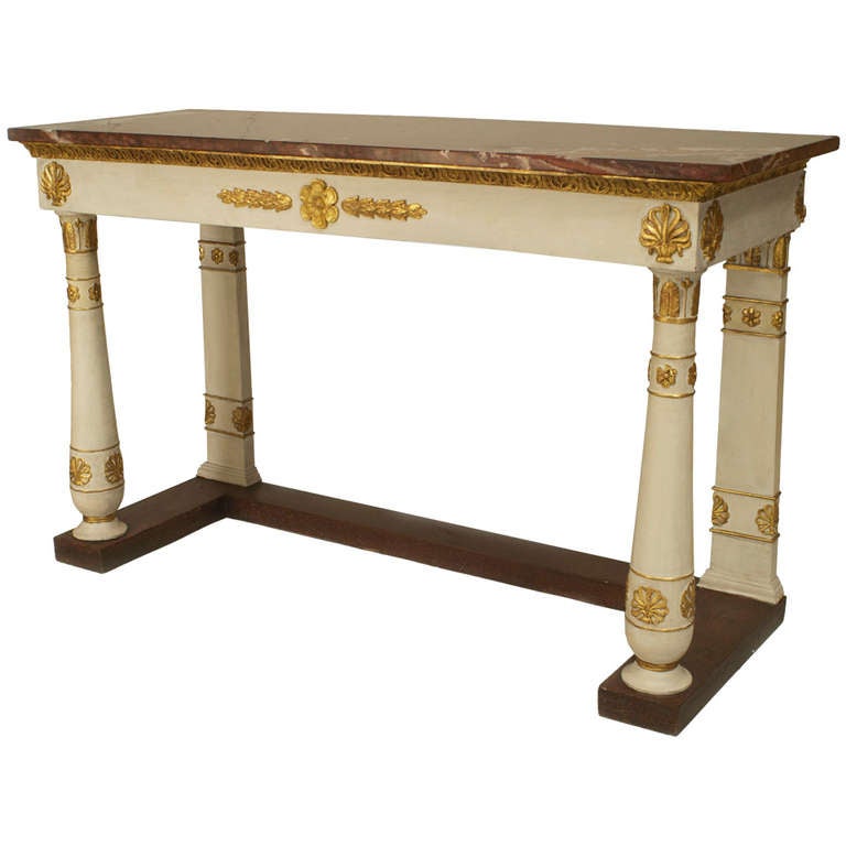 Table console italienne néo-classique peinte avec plateau en marbre