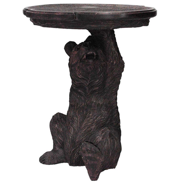 20th c. Black Forest Style Carved Bear End Table