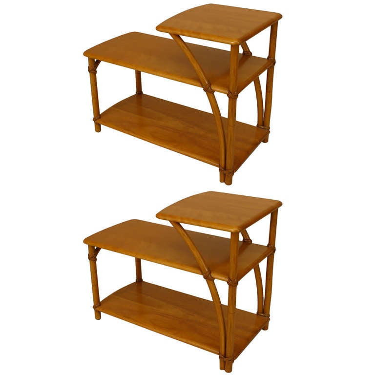 Pair of Haywood Wakefield Art Moderne 2-Tier Maple End Tables