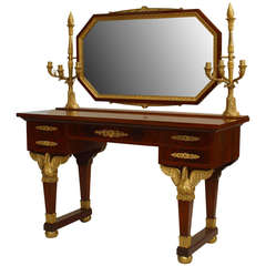 19th c. French Empire Gilt Bronze and Mahogany Dressing Table 1
