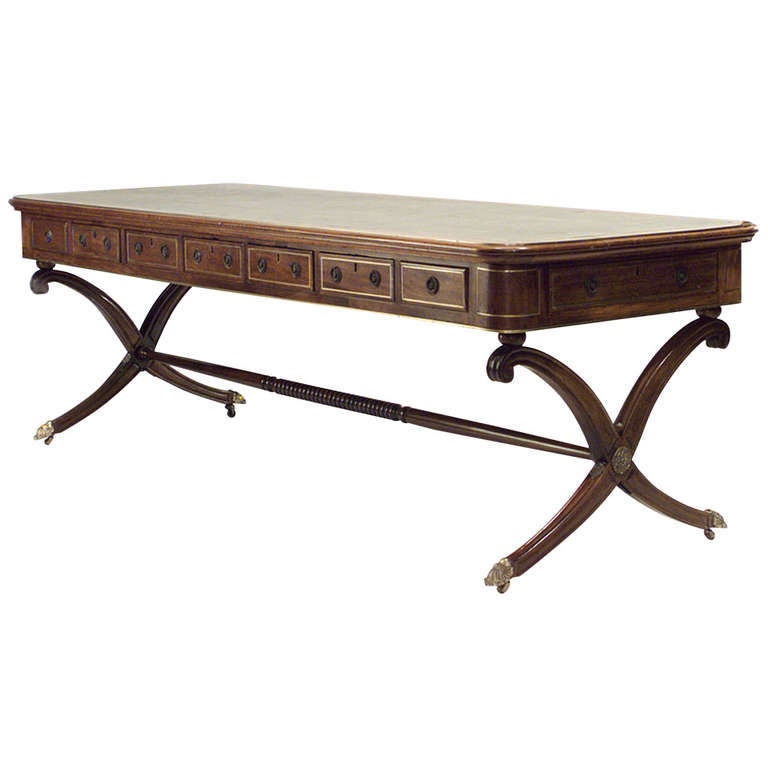 Early 19th Century, English Regency  Library Table Desk with Leather Top For Sale