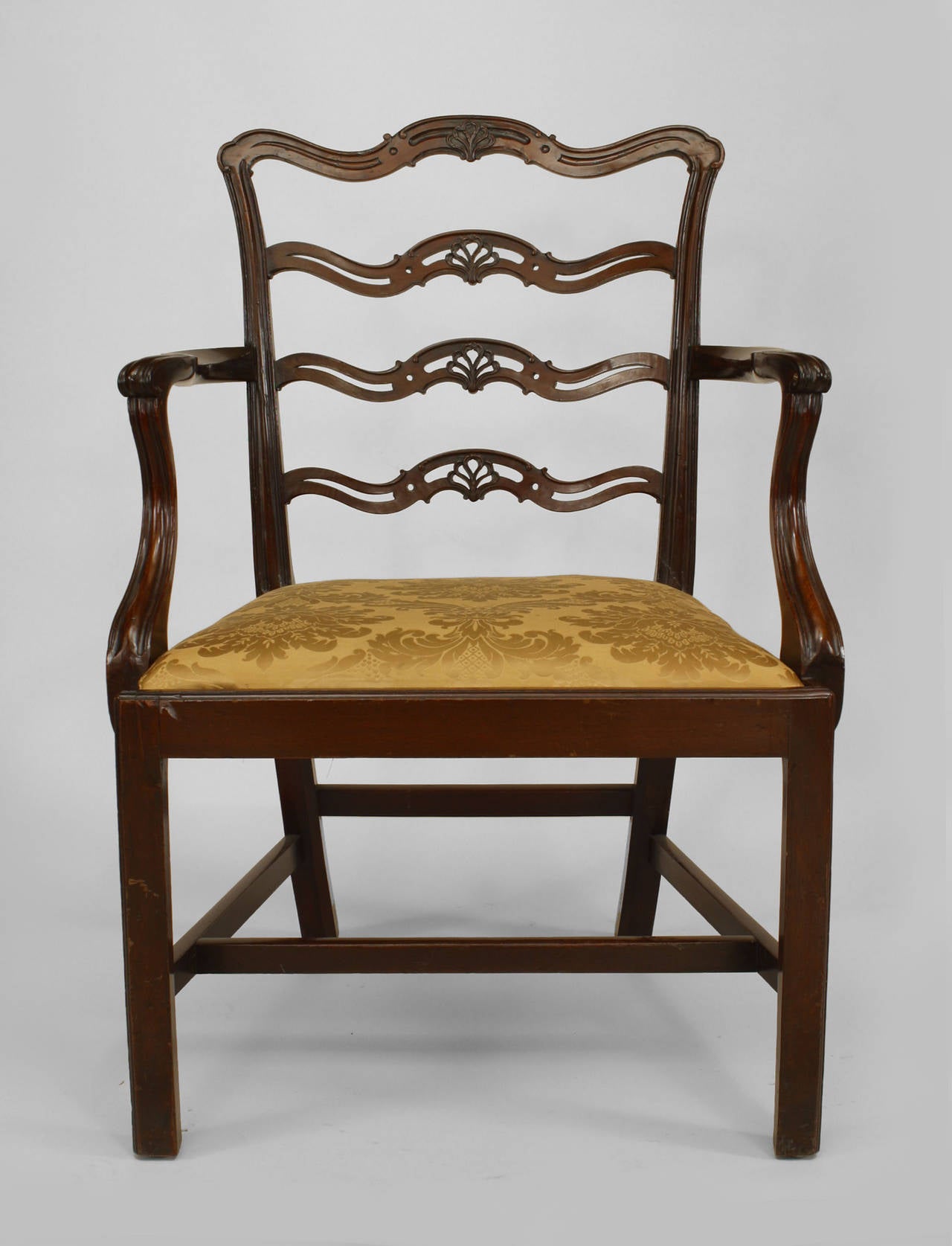 Set of 10 English Georgian Gold Damask Chairs In Good Condition For Sale In New York, NY