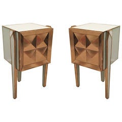 Pair of Limited Edition Designed Giltwood White Glass and Brass Side Commodes 4