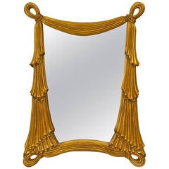 French Art Moderne Carved Giltwood Swag Mirror