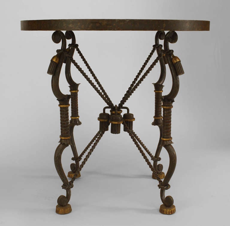 1940's French Marble and Wrought Iron Rope and Tassel Center Table