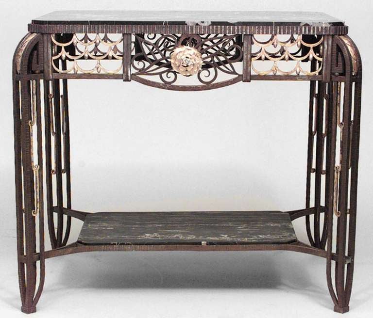 French Art Deco Rectangular Steel and Marble Center Table  4