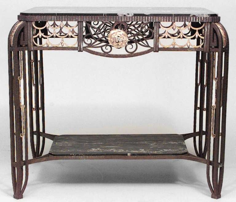 French Art Deco Rectangular Steel and Marble Center Table 4