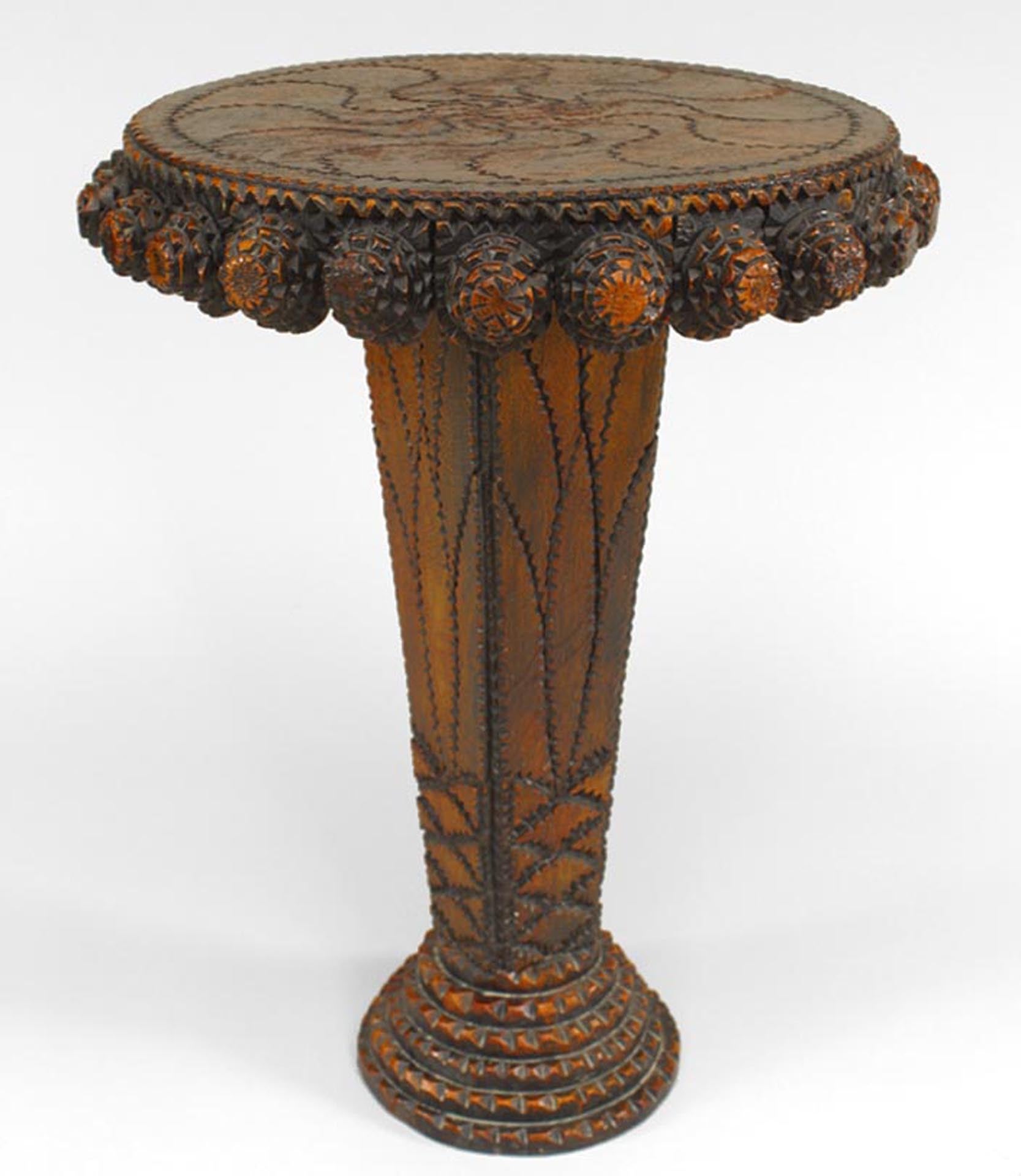 Rustic Continental Tramp Art Style Pedestal End Table