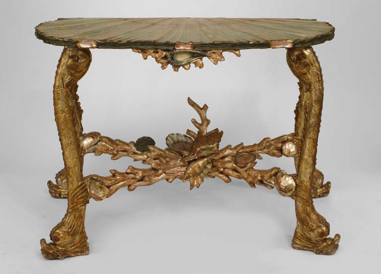 19th c. Polychromed Silver Venetian Grotto Console Table