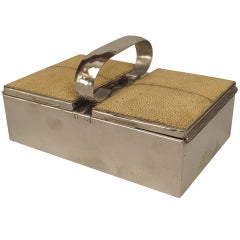 English Art Deco Silver Plate Box with Shagreen Handled Top 11
