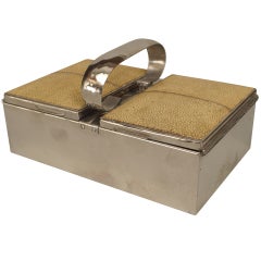 English Art Deco Silver Plate Box with Shagreen Handled Top