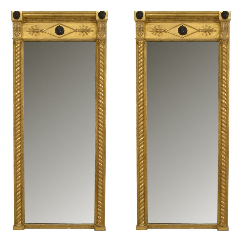Pair of 19th c. English Regency Gilt and Ebonized Wood Wall Mirrors For Sale at 1stdibs