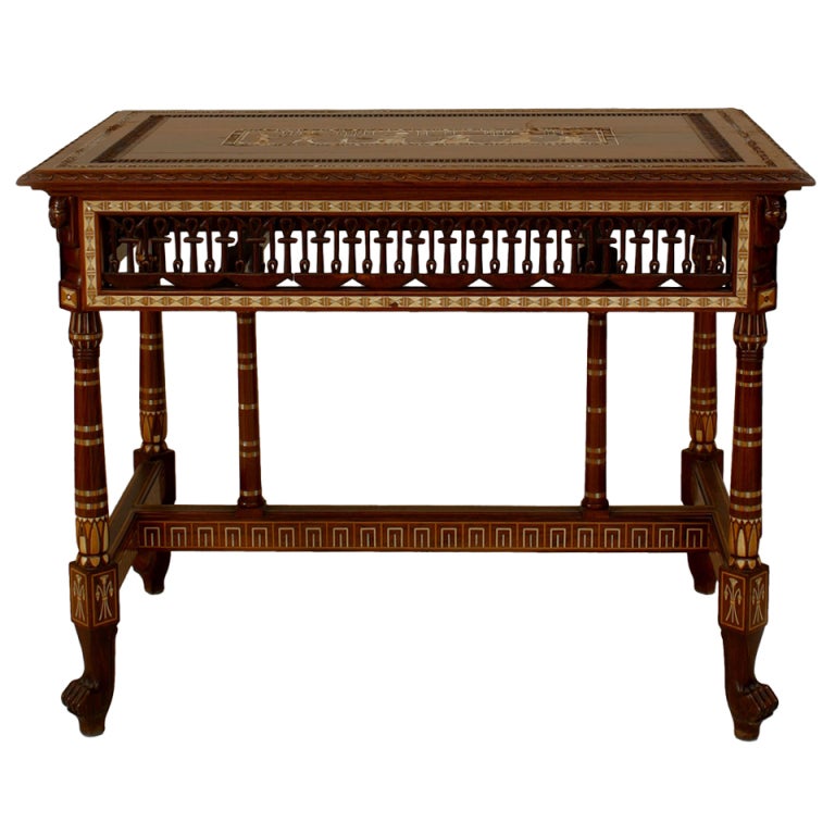 English Carved and Inlaid Egyptian Revival Center Table For Sale at 1stdibs