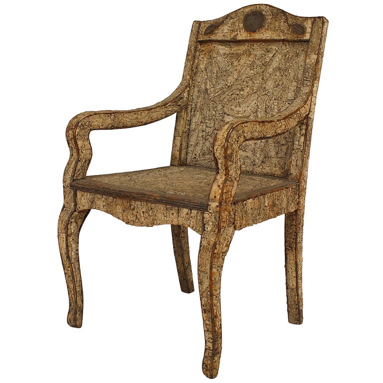 Neoclassic Cork & Twig Arm Chair For Sale
