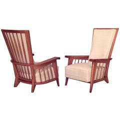 Pair of Jacques Adnet French Oak High Back Armchairs 3