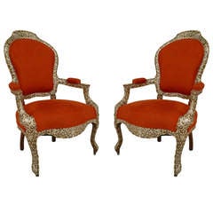 Pair of 19th c. Syrian Pearl Inlaid Armchairs