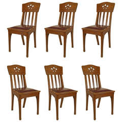Set of Six French Arts & Crafts Side Chairs Attributed to Jallot 11