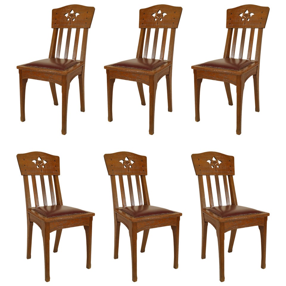 Set of Six French Arts & Crafts Side Chairs Attributed to Jallot