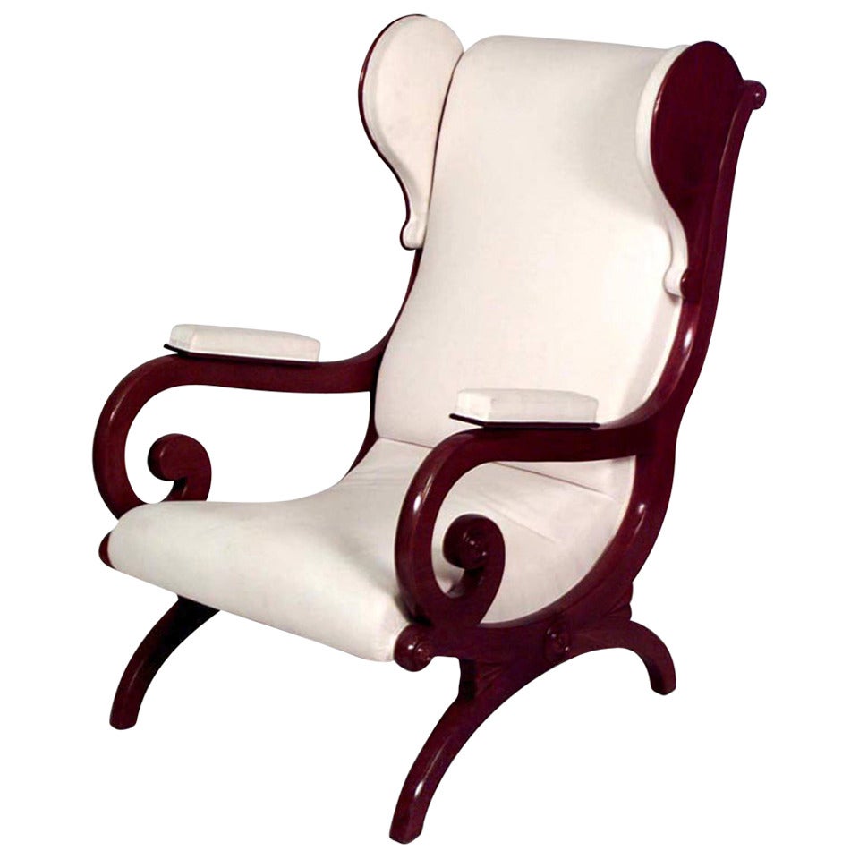 German Biedermeier Mahogany Wing Chair
