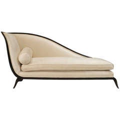 French Art Deco Upholstered Sleigh Back Recamier